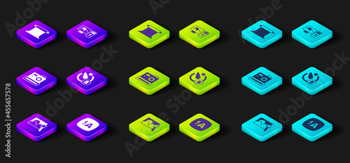 Set Photo retouching, Auto flash, camera, Camera timer, and Empty photo studio icon. Vector