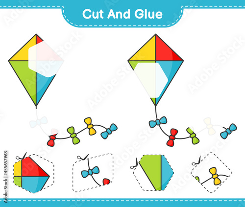 Cut and glue, cut parts of Kite and glue them. Educational children game, printable worksheet, vector illustration