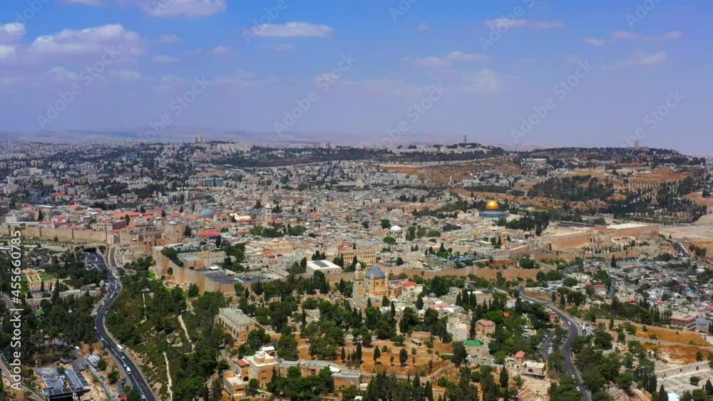Jerusalem old city quarters with the Dome of the rock, Aerial view Jerusalem old city quarters with the Dome of the rock, Aerial view
