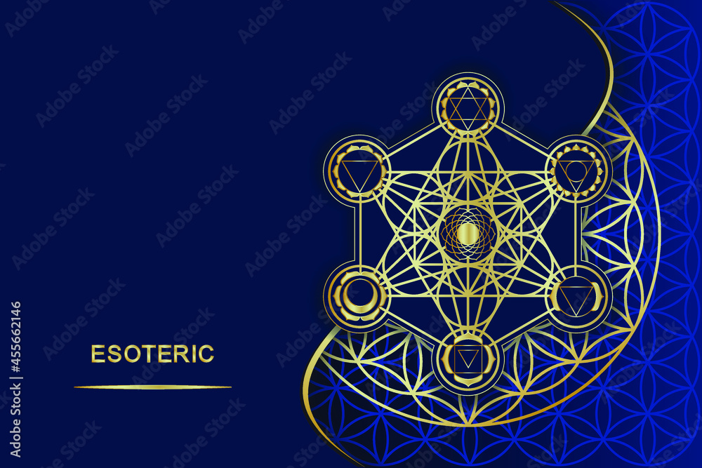 Fototapeta premium Sacred geometry. The Seven Main Chakras, which Match Perfectly onto the Junctions of the Flower of Life Symbol and Merkaba. Ready Pack for Print.