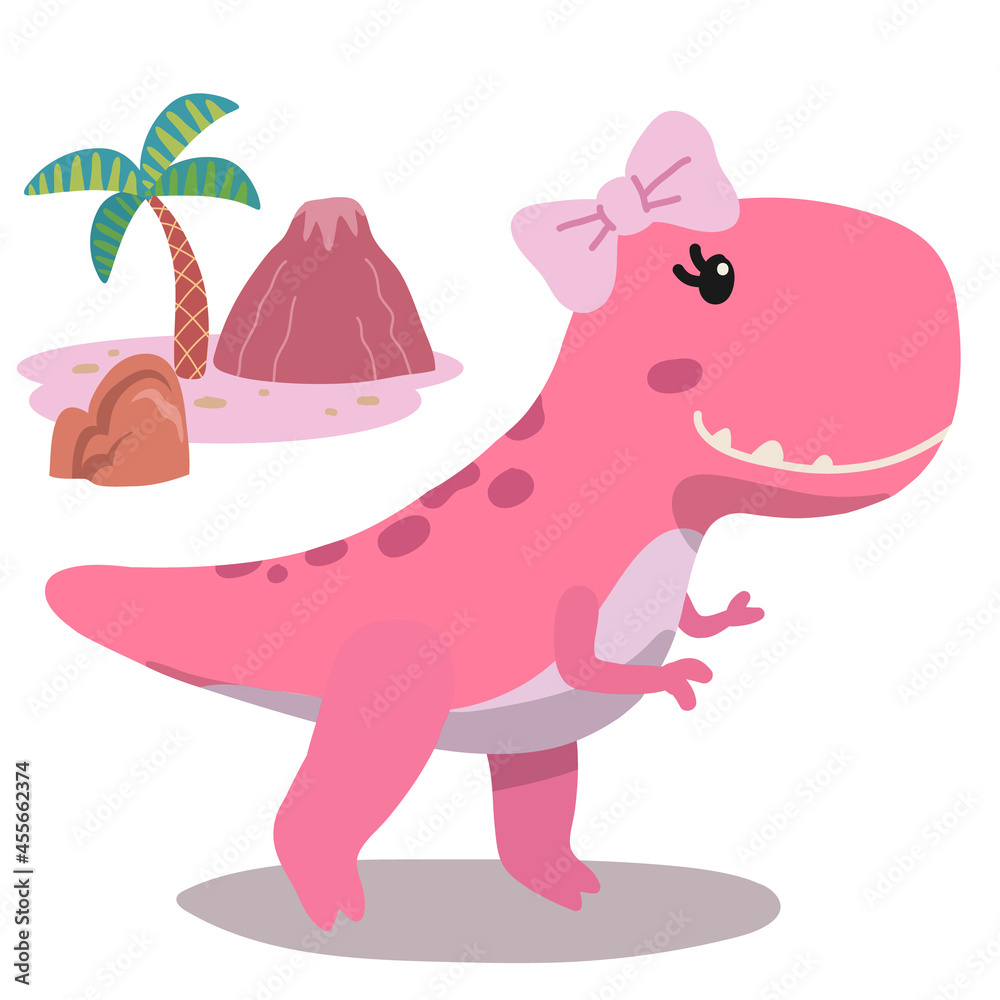 Cute Pink Dinosaur Vector Illustration Stock Illustration