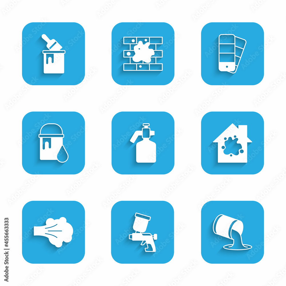 Set Paint spray gun, bucket, Painting the house, Color palette guide and with brush icon. Vector Set Paint spray gun, bucket, Painting the house, Color palette guide and with brush icon. Vector