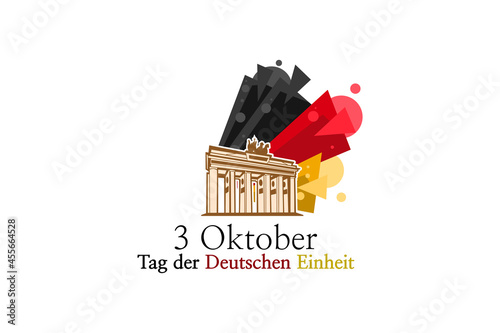 Translation: October 3, German Unity Day, vector illustration with national landmark. Suitable for greeting card, poster and banner