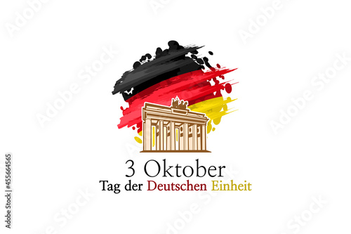 Translation: October 3, German Unity Day, vector illustration with national landmark. Suitable for greeting card, poster and banner photo