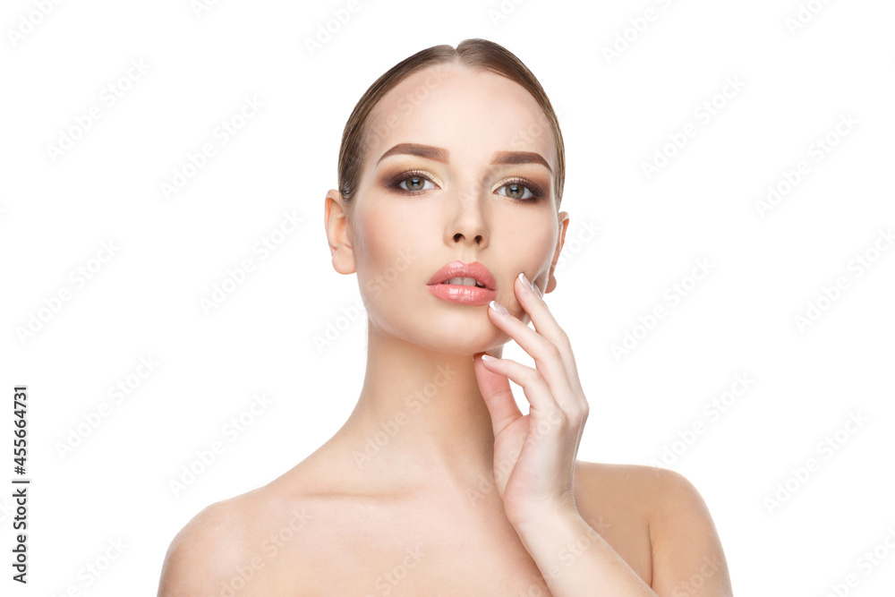 Beautiful Young Woman with Clean Fresh Skin isolated on white background Beautiful Young Woman with Clean Fresh Skin isolated on white background