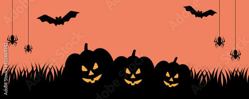 Sale Banner for Happy Halloween with shadow monster on orange background, Halloween illustration for web, poster, flyers, ad, promotions, blogs, social media, marketing, greeting card, paper cut style