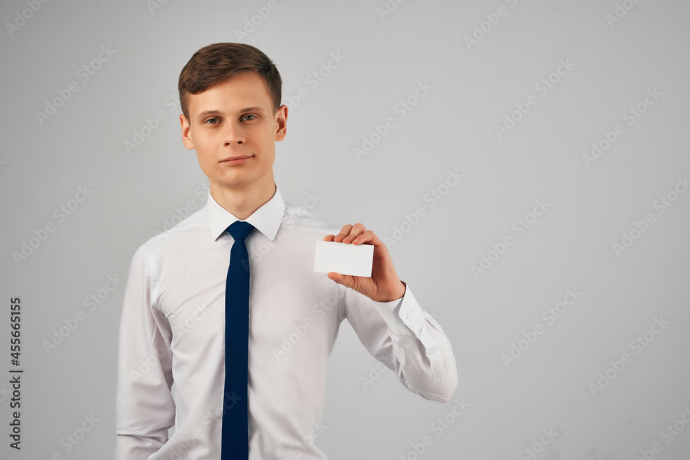 man in white shirt with tie business card copy space advertising man in white shirt with tie business card copy space advertising