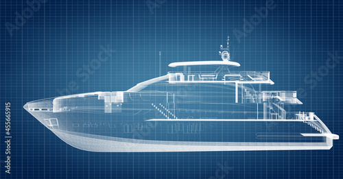 Blueprint technical design of motor yacht