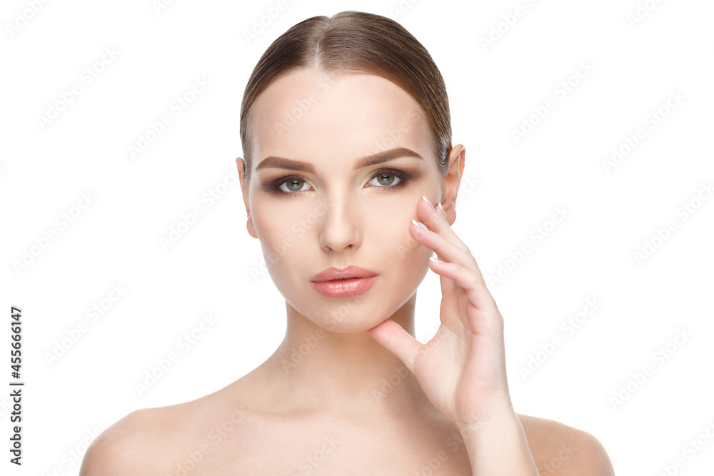Beautiful Young Woman with Clean Fresh Skin isolated on white background Beautiful Young Woman with Clean Fresh Skin isolated on white background