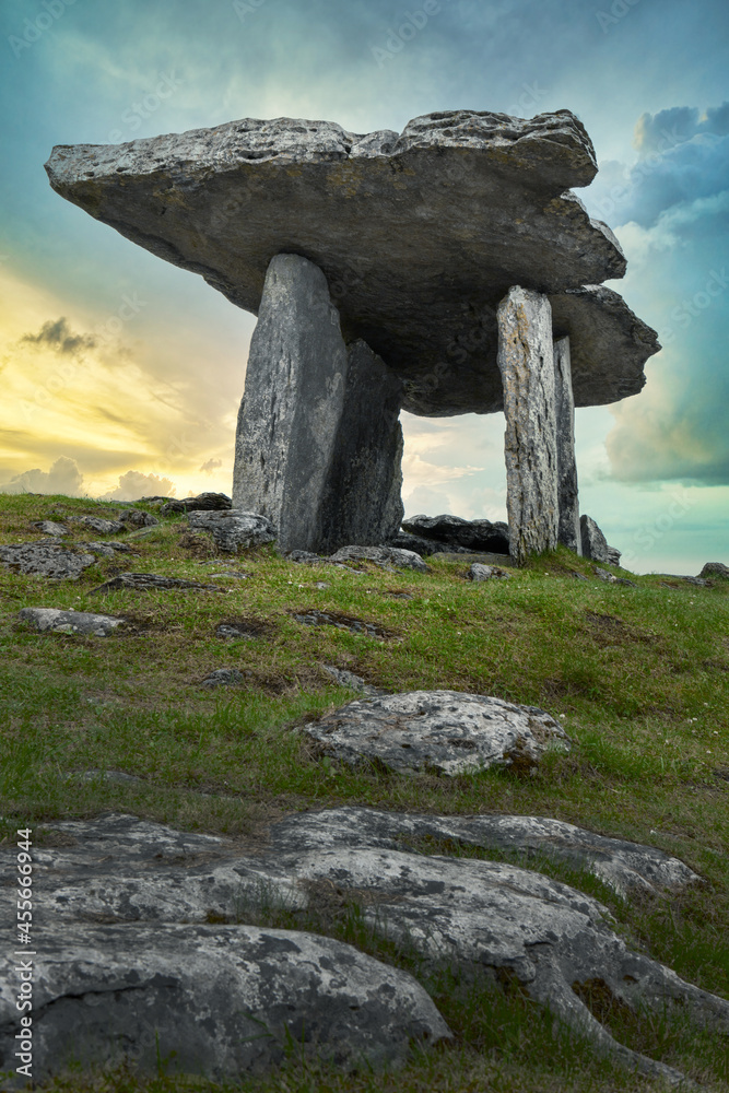 Poulnabrone dolmen. The Burren. Karst landscape Ireland. Rocks. County Clare in the southwest of Ireland