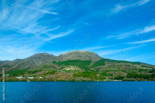 Lake Ashi and mt. Hakone in Hakone town  Japan.