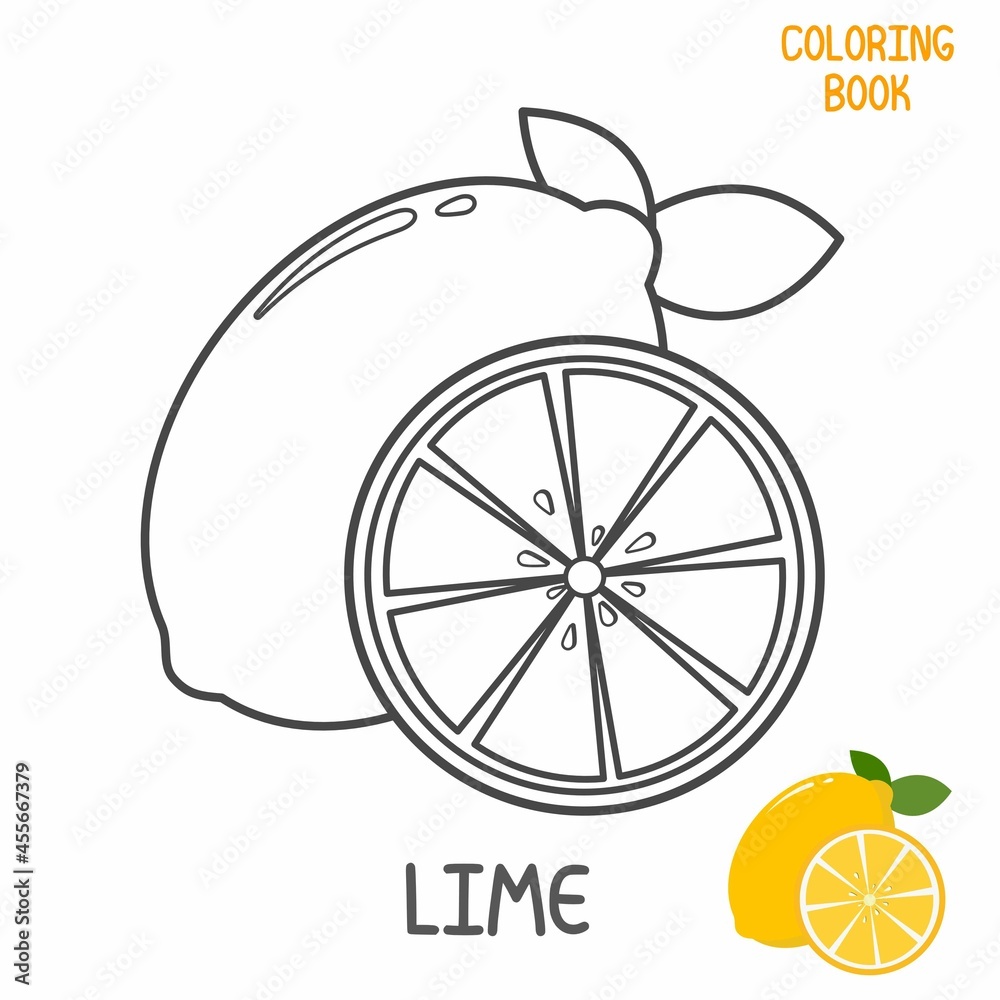 Coloring book with printable lemon vector illustration for children's learning media