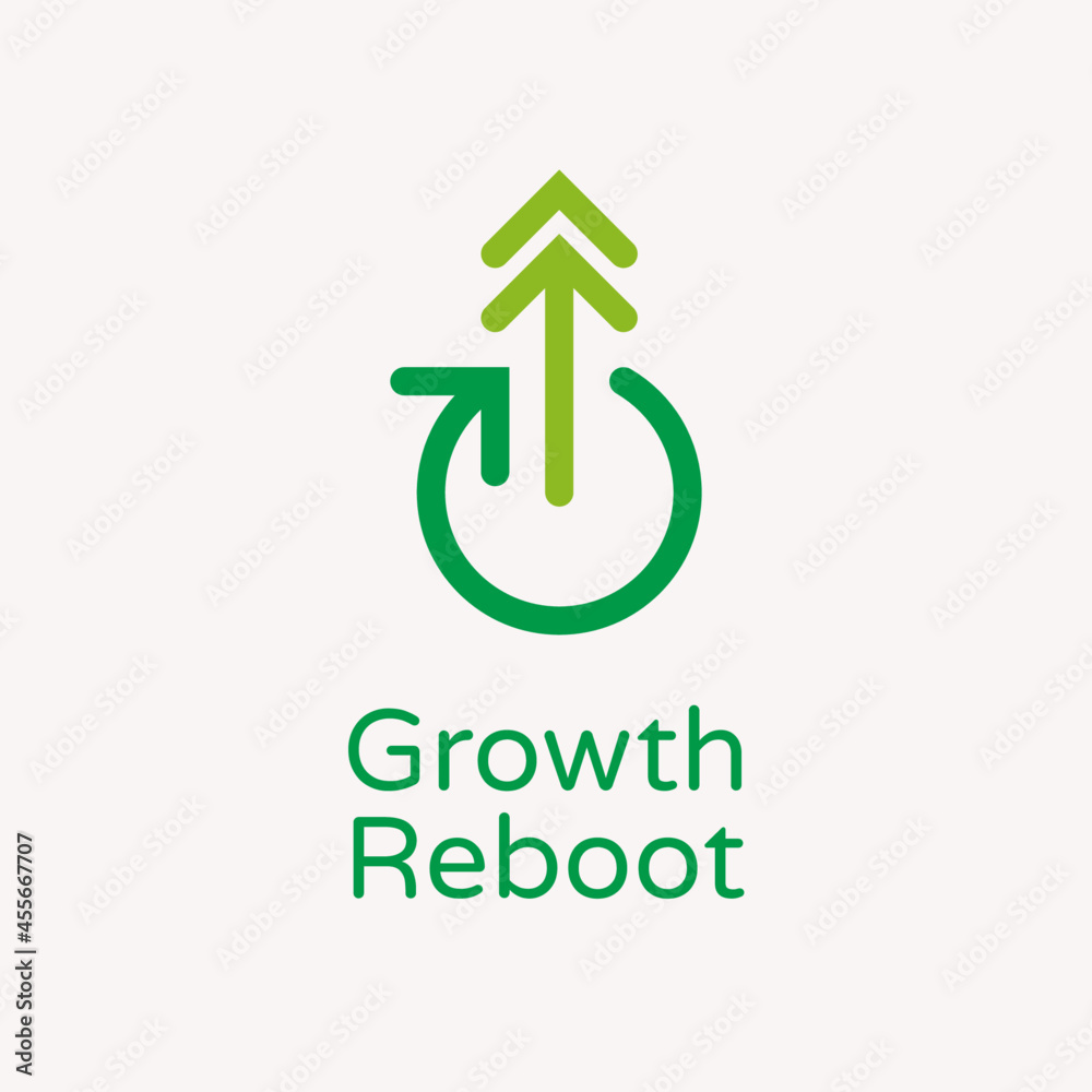 Growth logo with double arrow and restart button