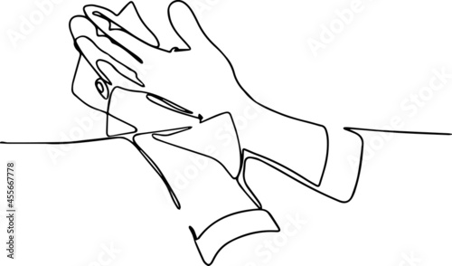 Cleaning and wiping the table with microfiber cloth in theliving room. Woman hand doing chores with disinfectant spray and microfiber cloth at home concept of disinfection. Vector illustration