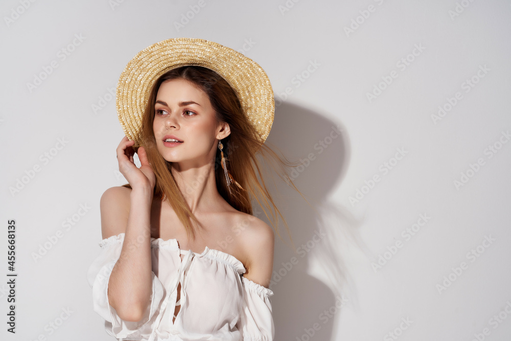 attractive woman hat charming look fashion isolated background attractive woman hat charming look fashion isolated background