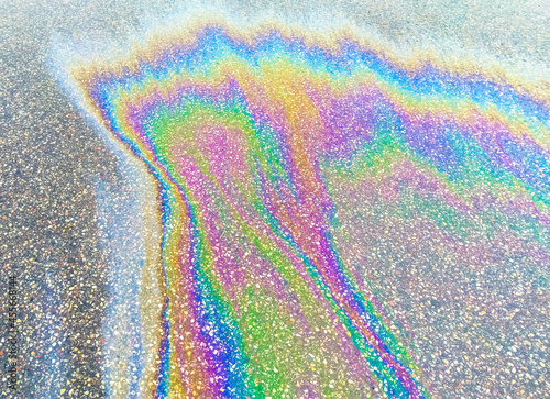 Gasoline stain on the roadway.