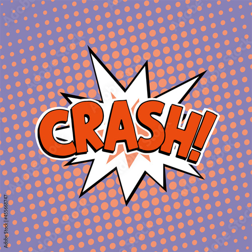 Cartoon explosion on a colorful background. Crash text. Vector illustration template in pop art style. Place for your text.