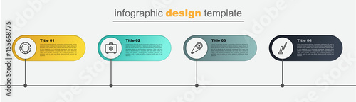 Set line Windscreen wiper, Timing belt kit, Toolbox and Car tire wheel. Business infographic template. Vector