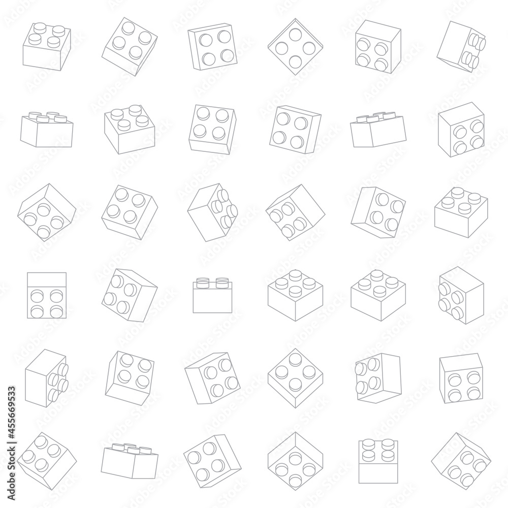 Set of building toys from contour lines with 3D perspective views of block  brick toys like Lego. Vector illustration, Isolated on white background.  Stock Vector | Adobe Stock