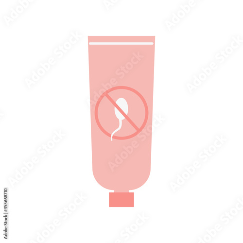 Female vaginal Spermicide or Contraceptive Gel in Tube. Women contraception. Hormonal birth control medication colored flat style icon. Vector element for safe sex isolated on white.