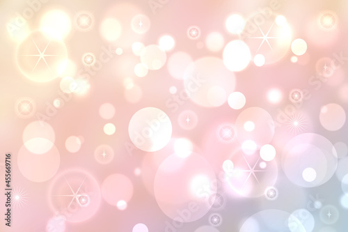 Abstract blurred vivid spring summer light delicate pastel pink blue bokeh background texture with bright soft color circles and glowing stars. Card concept. Beautiful backdrop illustration.