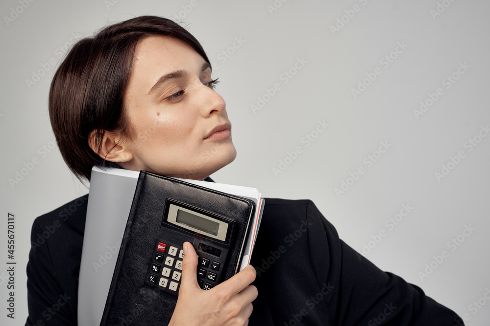 female manager documents Professional Job isolated background