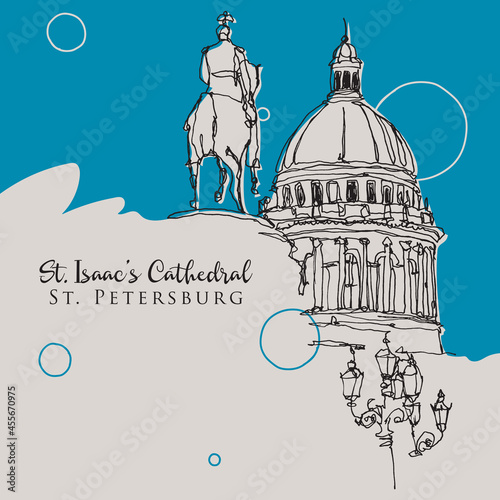 Drawing sketch illustration of St. Isaac's Cathedral in St. Petersburg, Russia