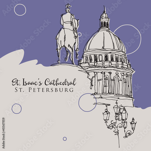 Drawing sketch illustration of St. Isaac's Cathedral in St. Petersburg, Russia