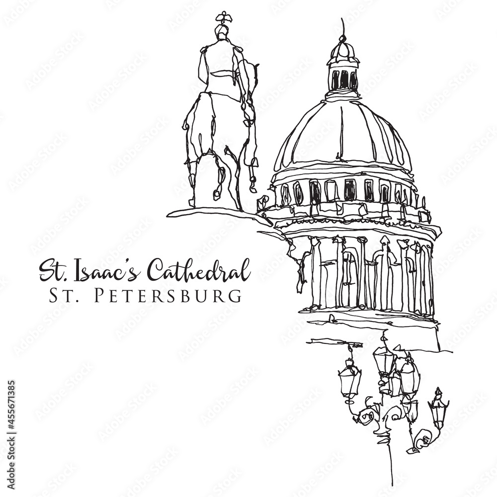 Drawing sketch illustration of St. Isaac's Cathedral in St. Petersburg, Russia