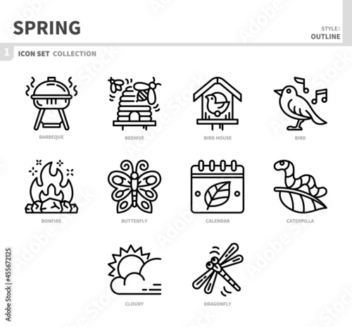 spring season icon set,outline style,vector and illustration
