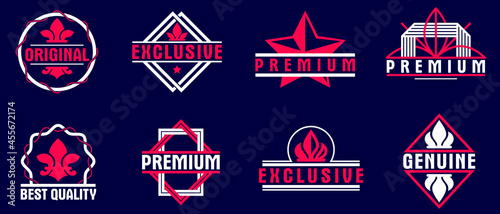 Badges and logos over dark collection for different products and business, premium best quality vector emblems set, classic graphic design elements, insignias and awards.