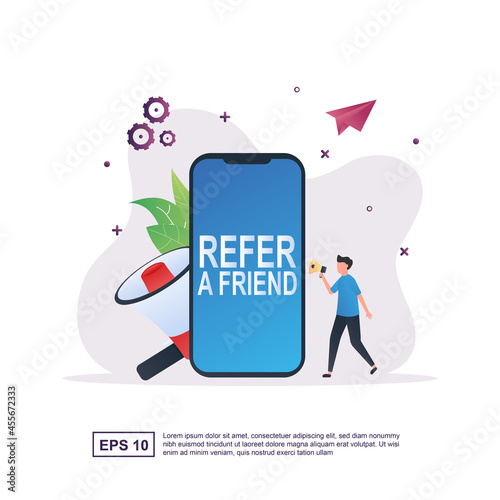 Refer a friend concept with the person holding the megaphone.