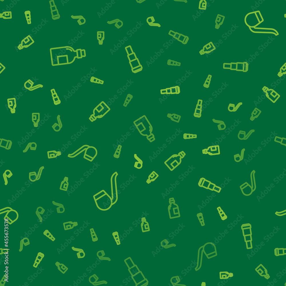 Set line Alcohol drink Rum, Smoking pipe and Spyglass telescope lens on seamless pattern. Vector