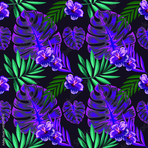 Tropical leaves, jungle leaves seamless vector floral pattern background