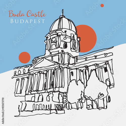 Drawing sketch illustration of Buda Castle in Budapest  Hungary
