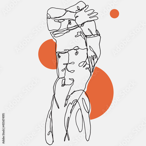 Vector art single line illustration of a muscled man getting undressed