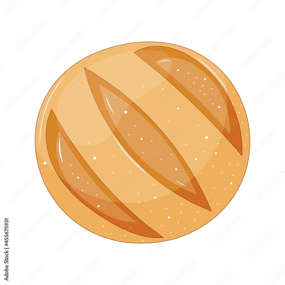 Round bread in a cartoon style. Delicious breakfast, lunch, dinner, snack. On a white isolated background, EPS 10. Round bread in a cartoon style. Delicious breakfast, lunch, dinner, snack. On a white isolated background, EPS 10.