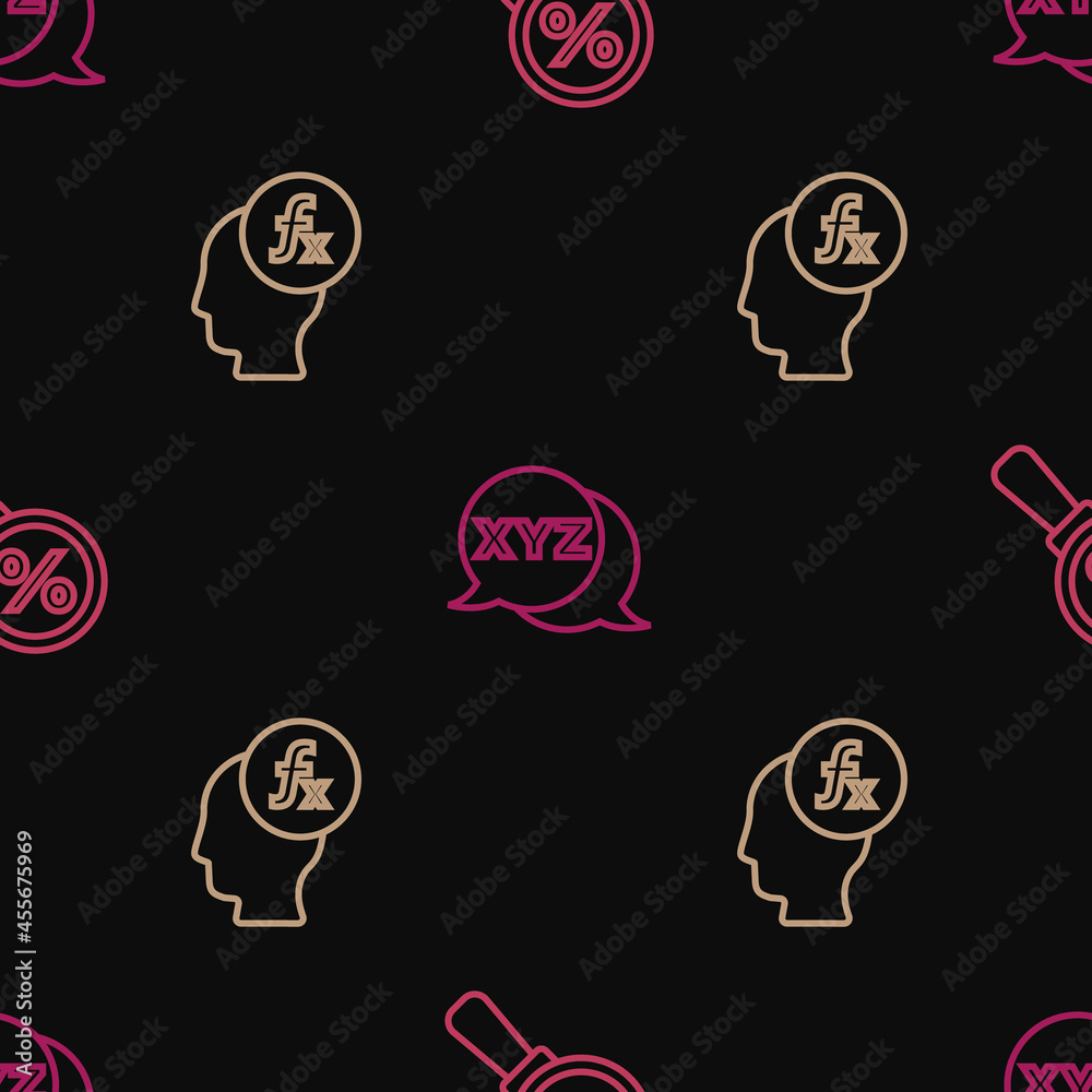 Set line Magnifying glass with percent, Function mathematical symbol and XYZ Coordinate system on seamless pattern. Vector Set line Magnifying glass with percent, Function mathematical symbol and XYZ Coordinate system on seamless pattern. Vector