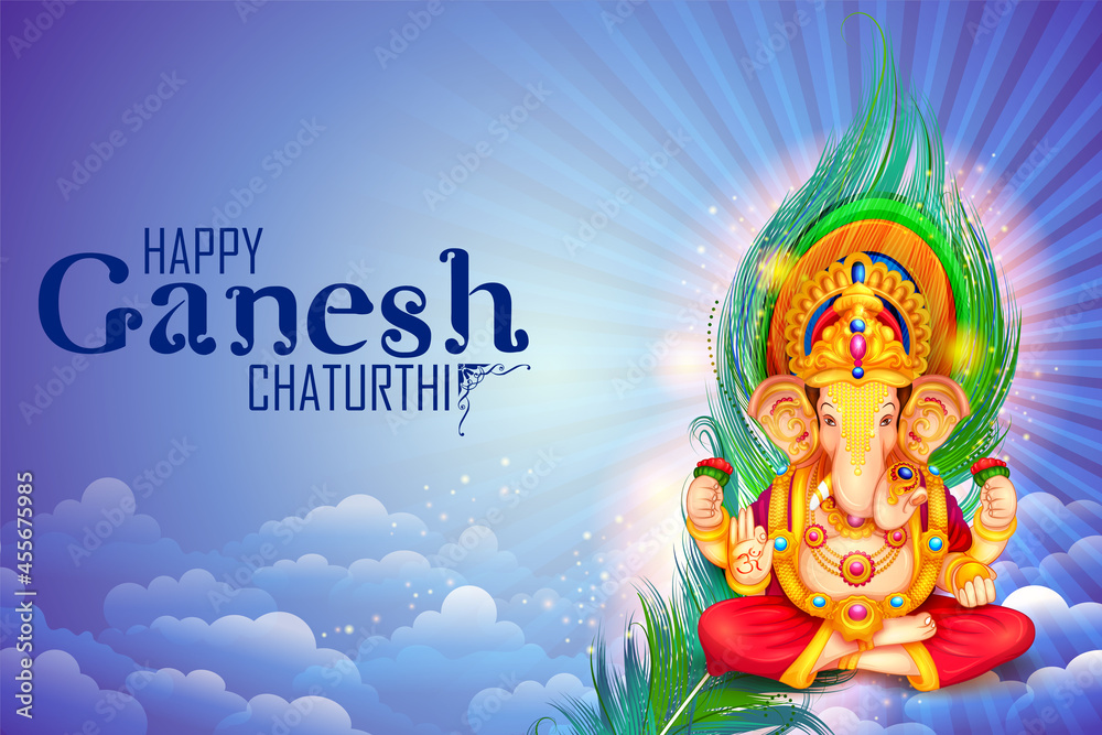 Lord Ganpati background for Ganesh Chaturthi festival of India with message meaning My Lord Ganesha - obrazy, fototapety, plakaty 