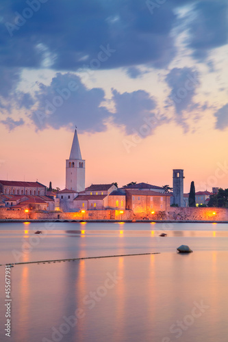 Porec, Croatia. Cityscape image of Porec, Croatia with the Euphrasian Basilica located on Istrian Peninsula at summer sunset. 