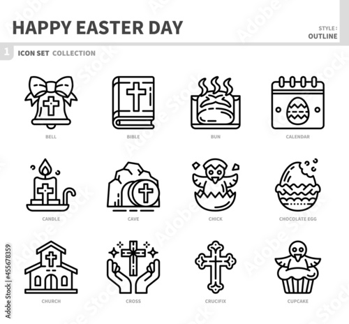 happy easter day icon set,outline style,vector and illustration