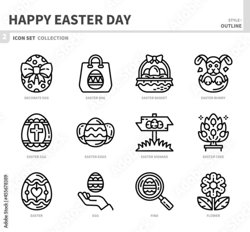 happy easter day icon set,outline style,vector and illustration