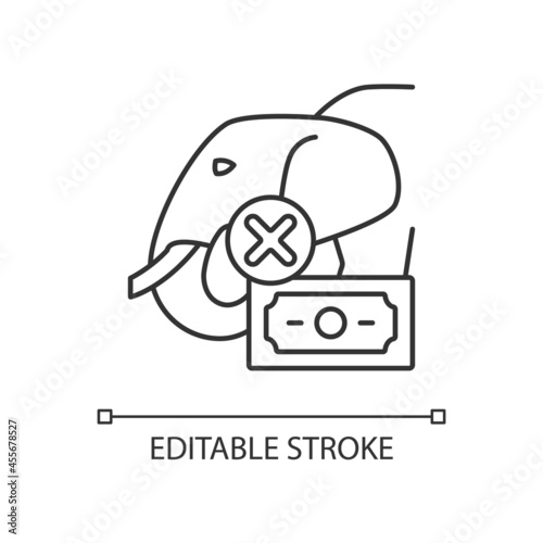 Illegal wildlife trade linear icon. Wild animals trafficking. Poaching. Ivory and skin trade. Thin line customizable illustration. Contour symbol. Vector isolated outline drawing. Editable stroke