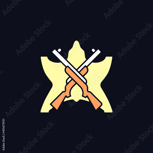 Hunting trophy RGB color icon for dark theme. Pursue and kill wild animals with big antlers and horns. Isolated vector illustration on night mode background. Simple filled line drawing on black