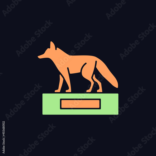 Taxidermy RGB color icon for dark theme. Preserving and stuffing wild dead animals. Animal body display. Isolated vector illustration on night mode background. Simple filled line drawing on black