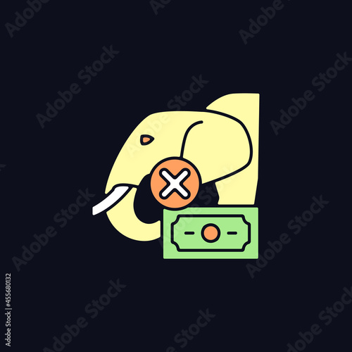 Illegal wildlife trade RGB color icon for dark theme. Wild animals trafficking. Poaching. Ivory, skin trade. Isolated vector illustration on night mode background. Simple filled line drawing on black