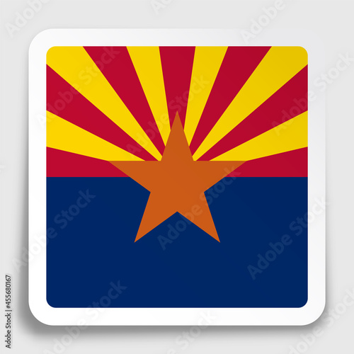 american state of Arizona flag icon on paper square sticker with shadow. Button for mobile application or web. Vector