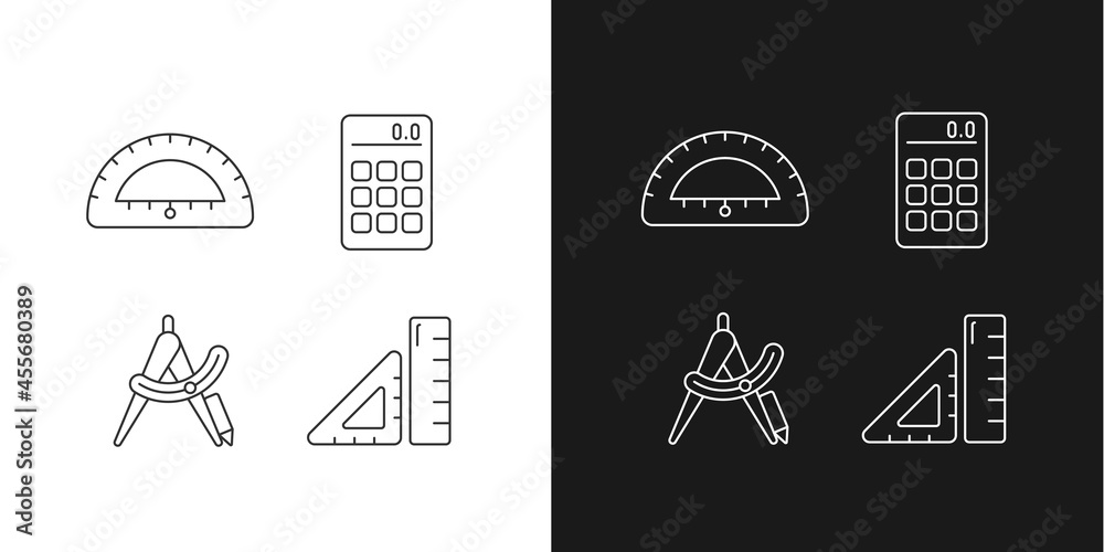 Architecture student tools linear icons set for dark and light mode