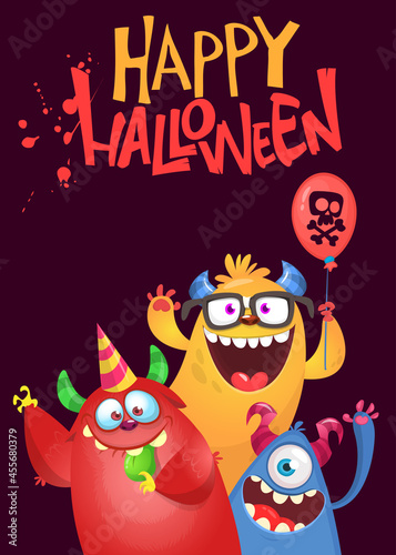   artoon monsters characters. Illustration of happy scary smiling alien creatures for Halloween party. Package  poster or greeting invitation design. Vector