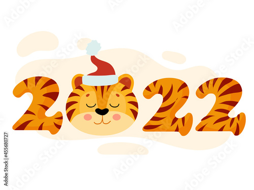 Striped numbers 2022 for the calendar. Past tiger cub Symbol of the new year. Year of the tiger. Vector illustration isolated on white background.